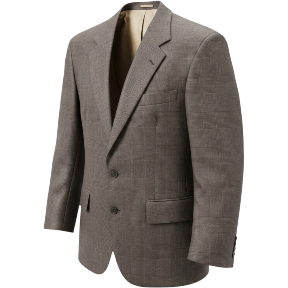 Vtg Johnny Carson 40R Brown Plaid Herringbone Tweed Wool Blazer Sport Coat